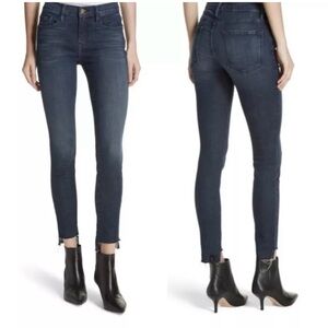 FRAME Denim Le High Skinny Step Hem Raw Hem Dark Wash Womens Jeans